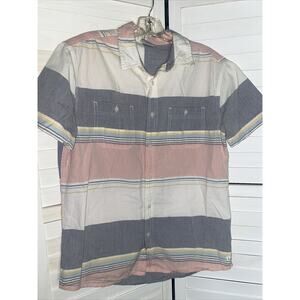 Vintage HANG TEN Color Block Cotton Print Short Sleeve Button Down Medium Pastel